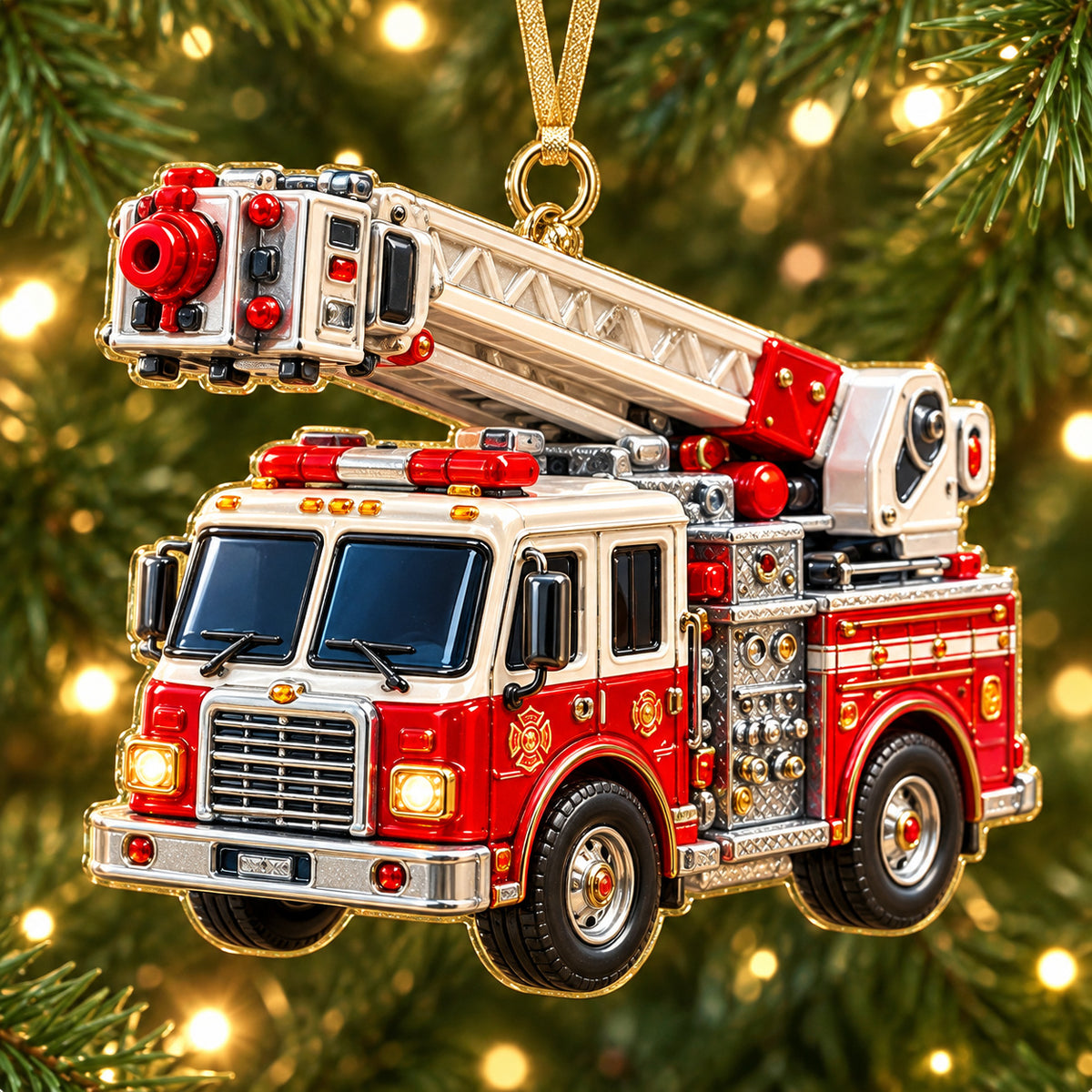Fire Truck Advent Christmas Mica Ornament GFTONPT1431