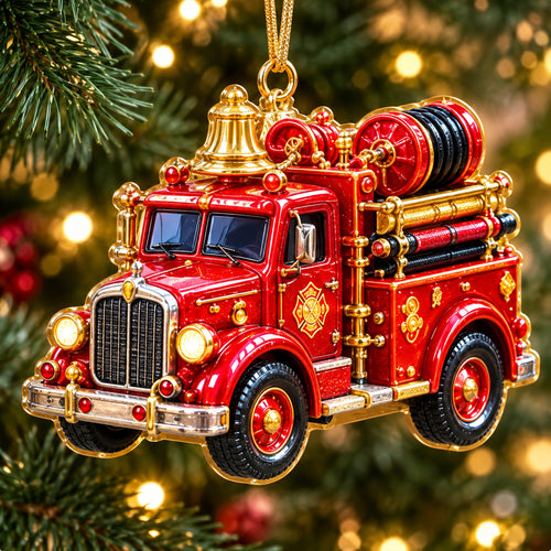 Fire Truck Advent Christmas Mica Ornament GFTONPT1432