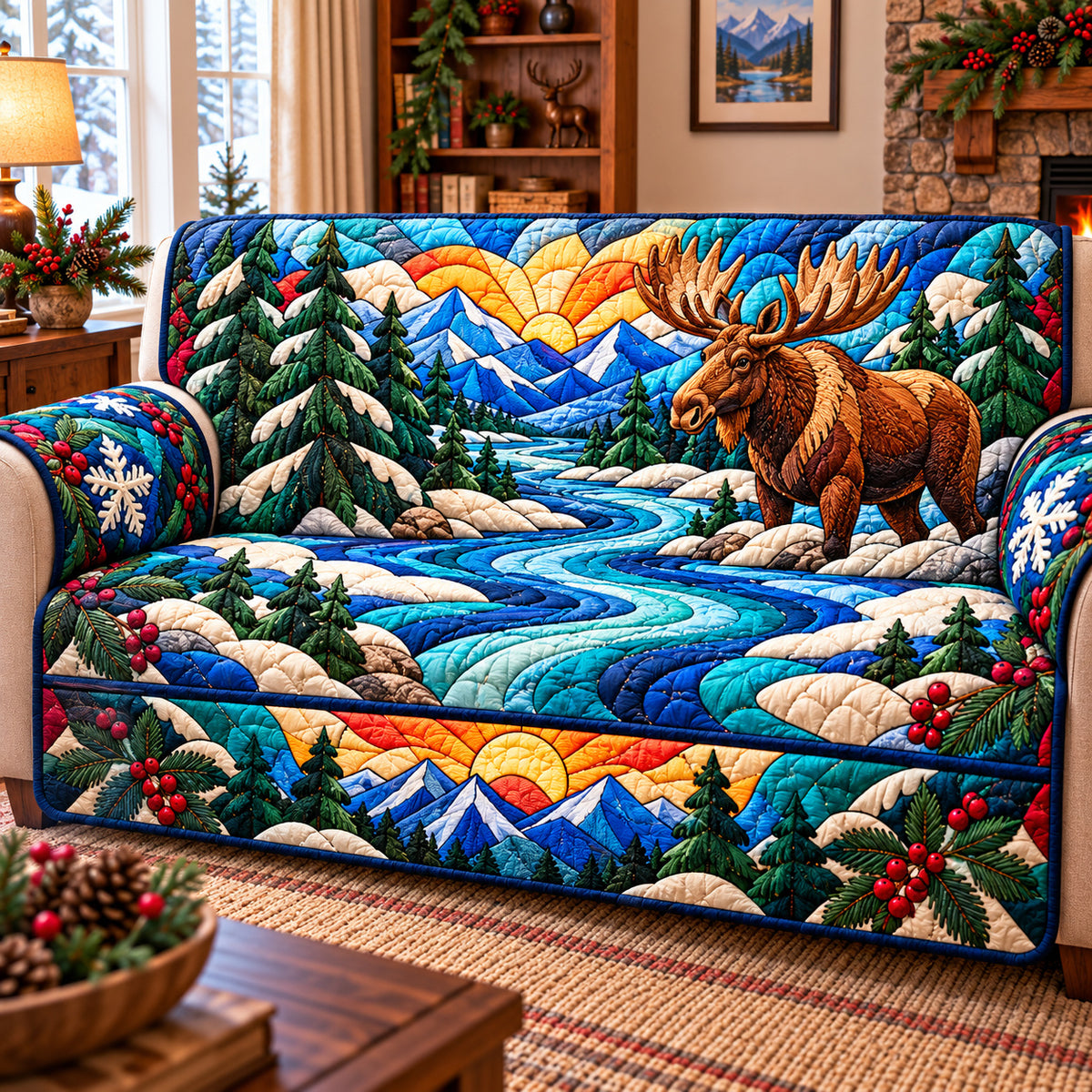 Winter Woodland Forest Quilted Sofa Cover GFTONPT1461