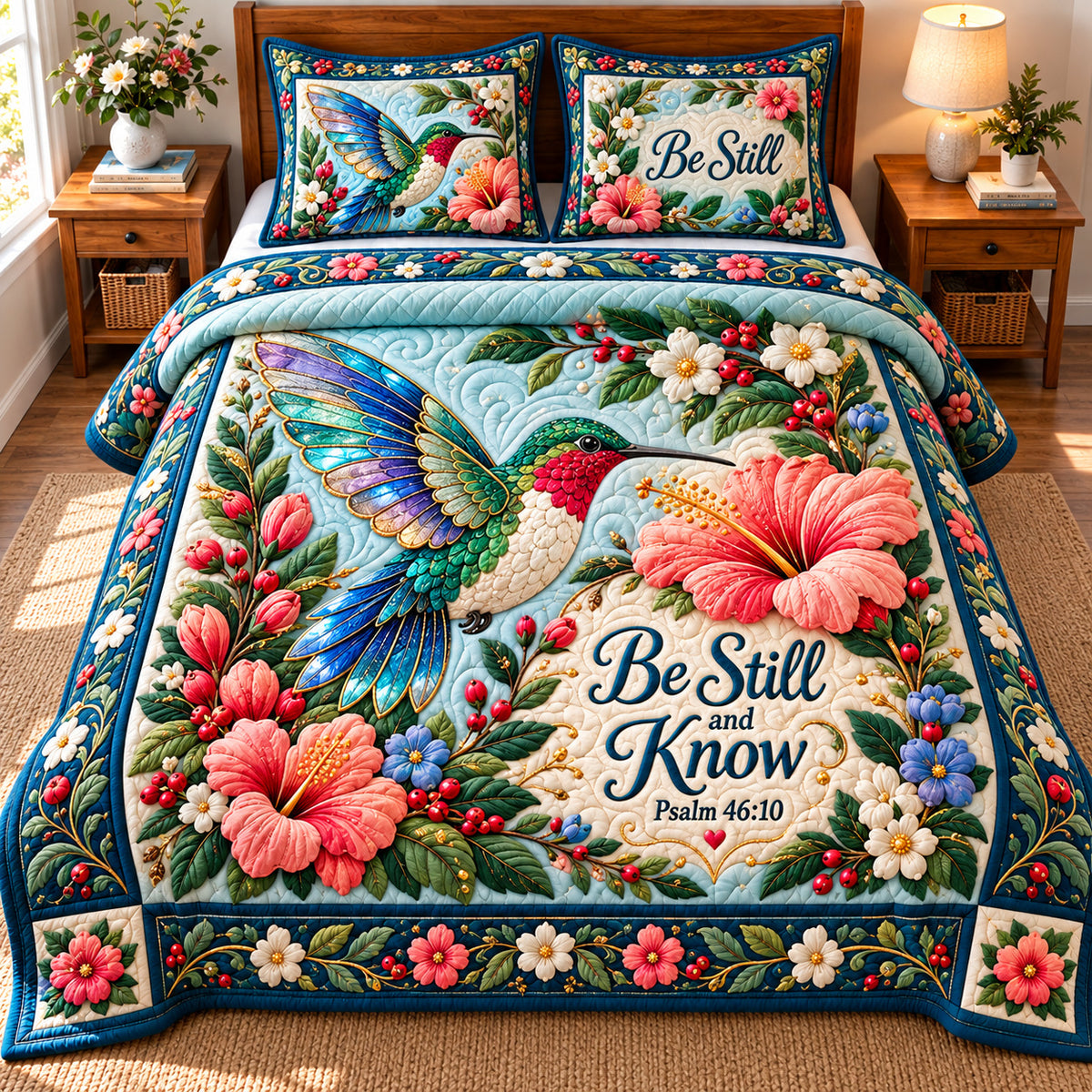 Hummingbird Garden Glow 3-Piece Quilted Bedding Set GFTONPT1481