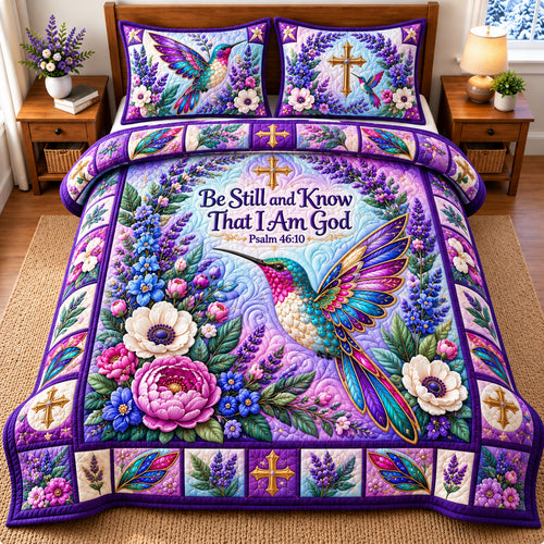 Hummingbird Floral Haven 3-Piece Quilted Bedding Set GFTONPT1482