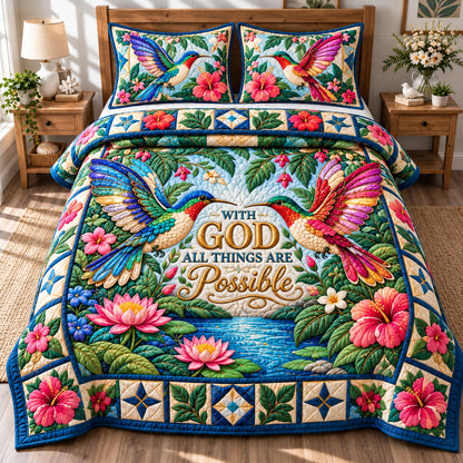 Hummingbird Meadow Dance 3-Piece Quilted Bedding Set GFTONPT1483
