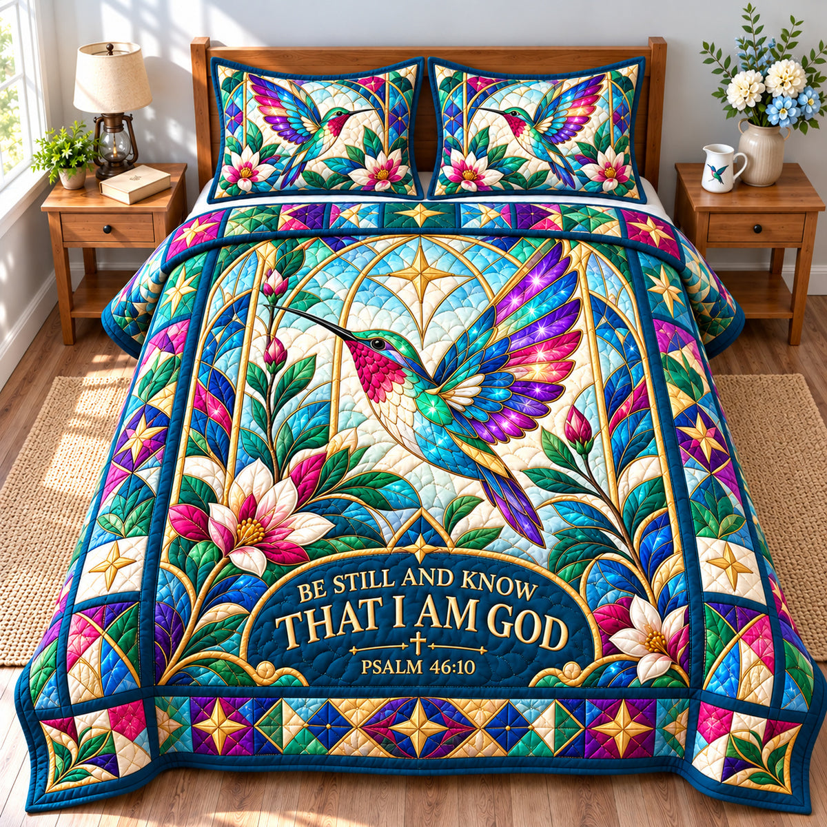 Hummingbird Blossom Grace 3-Piece Quilted Bedding Set GFTONPT1484