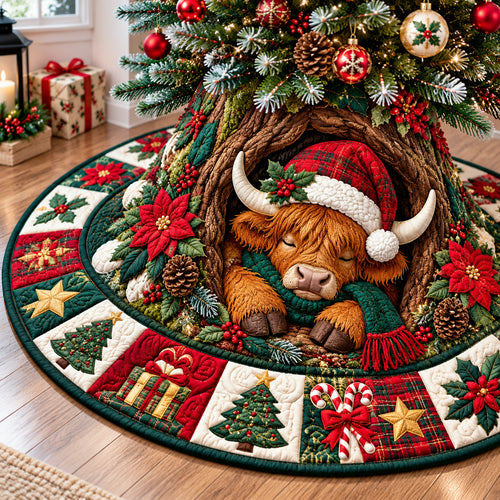Christmas Highland Cow Cheer Quilted Tree Skirt GFTONPT1547