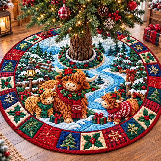 Christmas Highland Cow Magic Quilted Tree Skirt GFTONPT1549
