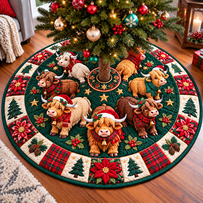 Christmas Highland Cow Wonderland Quilted Tree Skirt GFTONPT1551