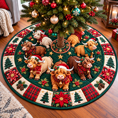 Christmas Highland Cow Wonderland Quilted Tree Skirt GFTONPT1551