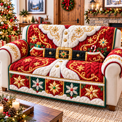 Santa Claus Christmas Glow Quilted Sofa Cover GFTONPT1634