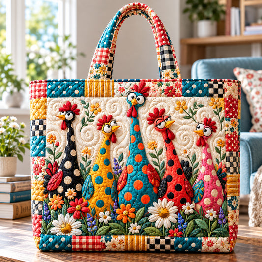 Whimsical Chicken Garden Quilted Tote Bag GFTONPT1643