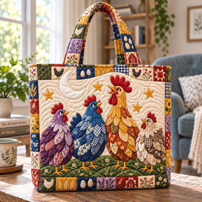 Whimsical Chicken Parade Quilted Tote Bag GFTONPT1644