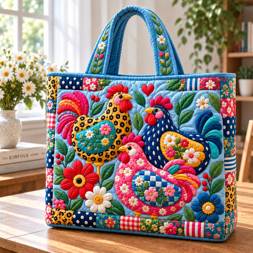 Whimsical Chicken Cottage Quilted Tote Bag GFTONPT1645
