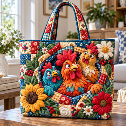 Whimsical Chicken Party Quilted Tote Bag GFTONPT1647