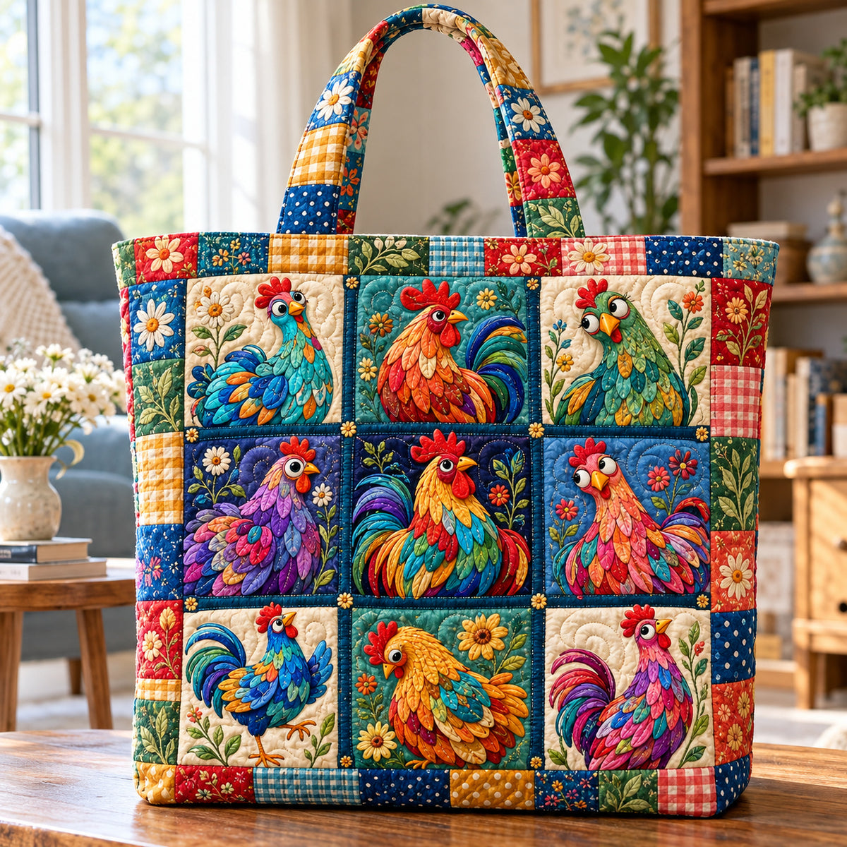 Whimsical Chicken Country Quilted Tote Bag GFTONPT1648