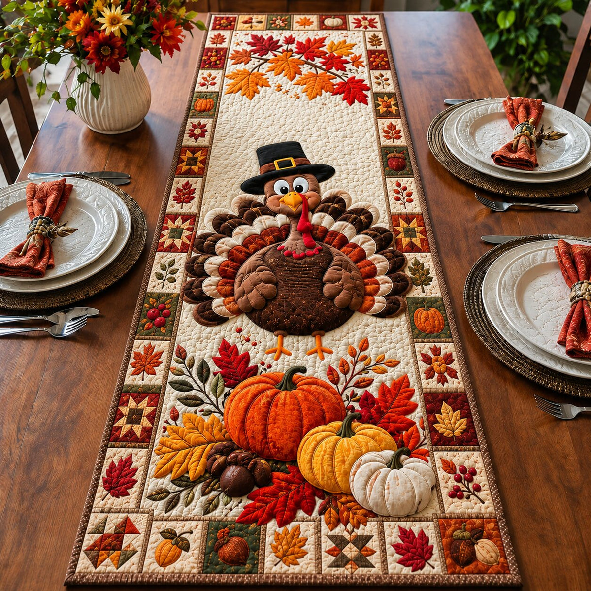 Turkey Autumn Table Quilted Table Runner GFTONPT166