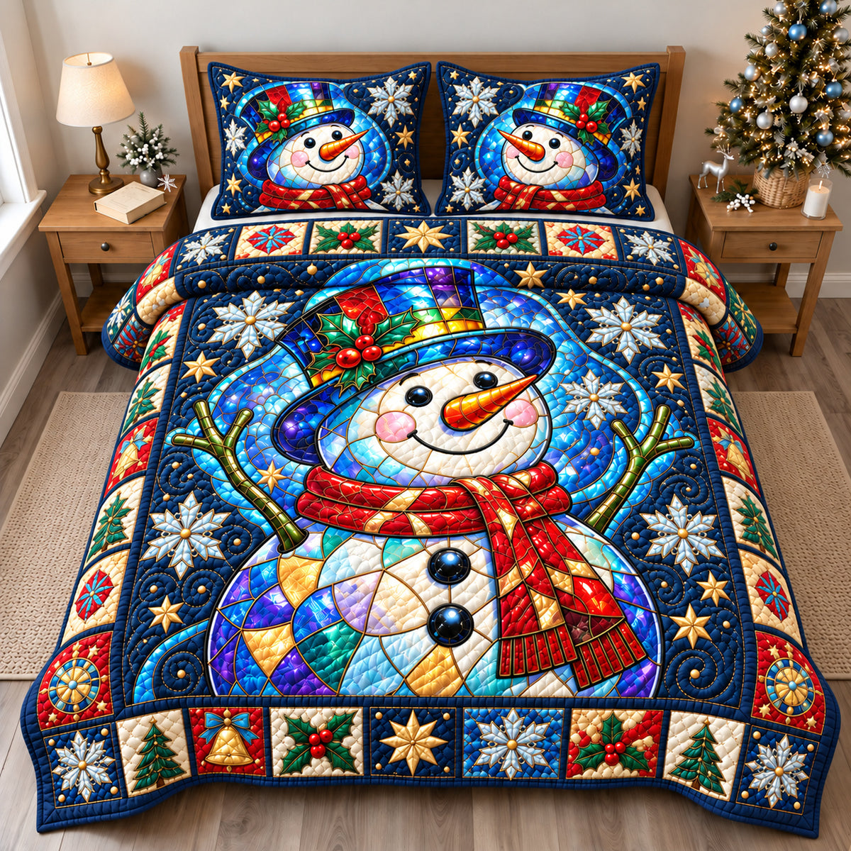 Snowman Arctic Adventure 3-Piece Quilted Bedding Set GFTONPT1744