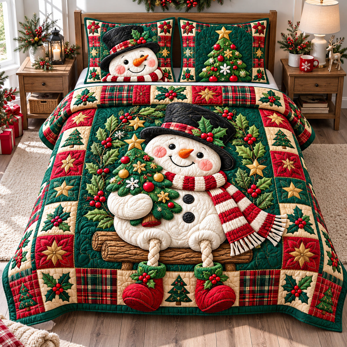 Snowman Icy Sparkle 3-Piece Quilted Bedding Set GFTONPT1746