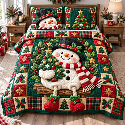 Snowman Icy Sparkle 3-Piece Quilted Bedding Set GFTONPT1746