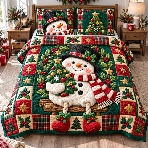 Snowman Icy Sparkle 3-Piece Quilted Bedding Set GFTONPT1746