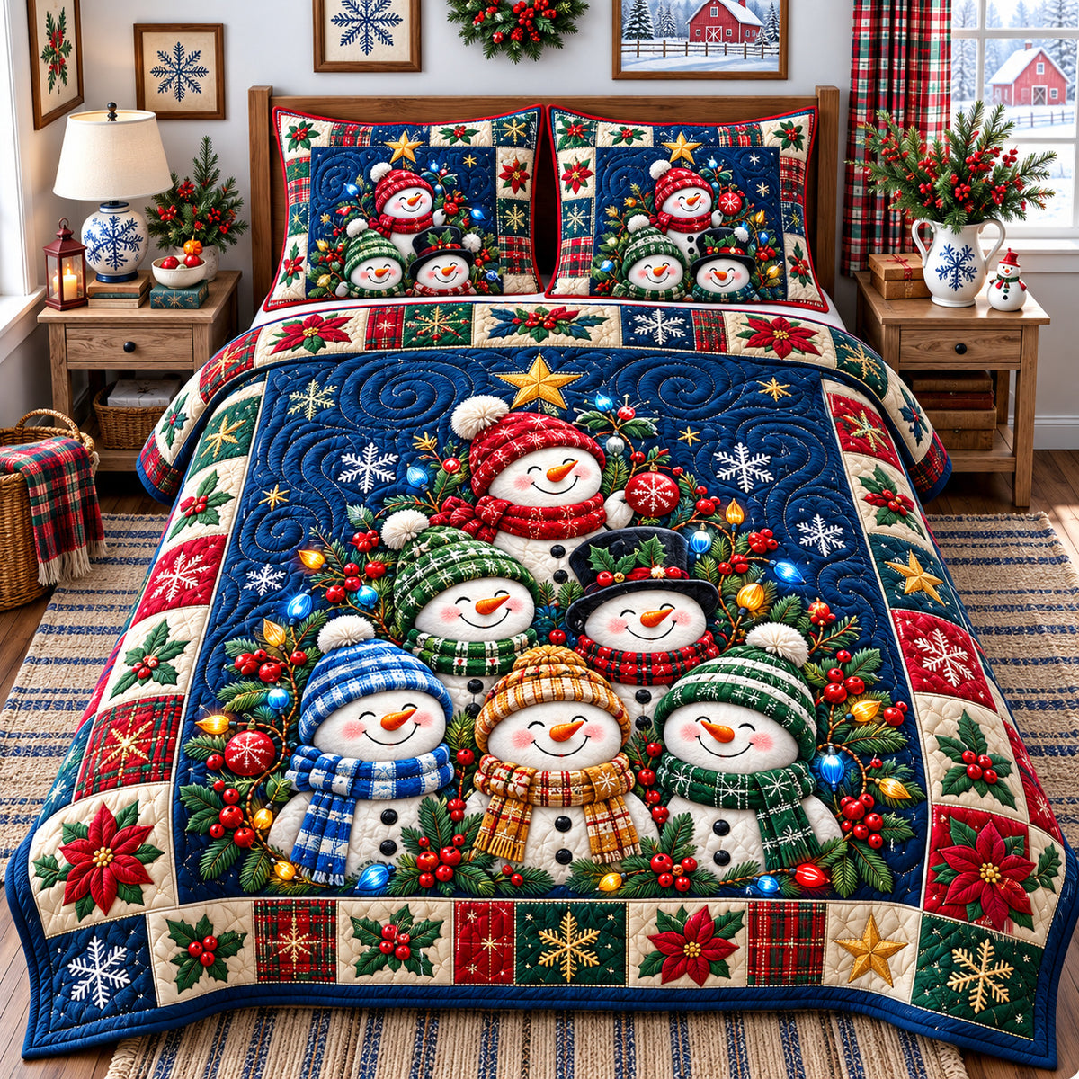 Snowman Frozen Fantasy 3-Piece Quilted Bedding Set GFTONPT1748