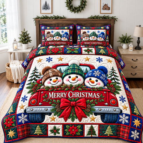 Snowman Winter Whimsy 3-Piece Quilted Bedding Set GFTONPT1749