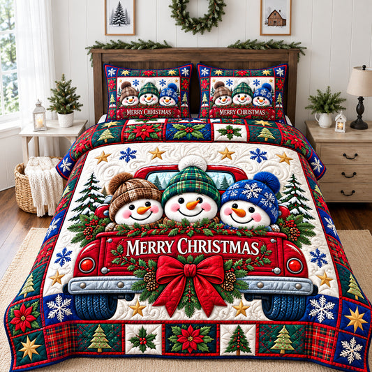 Snowman Winter Whimsy 3-Piece Quilted Bedding Set GFTONPT1749