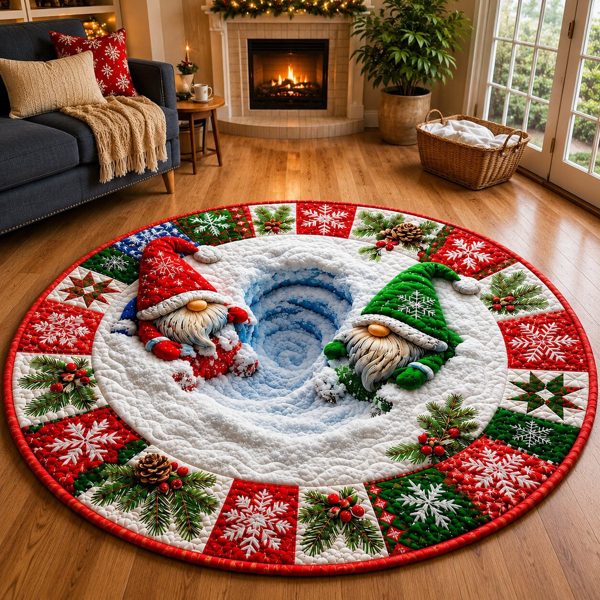 Christmas Gnomes Magic Quilted Round Mat GFTONPT175