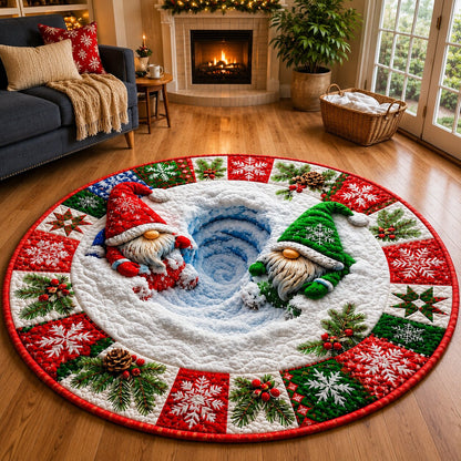 Christmas Gnomes Magic Quilted Round Mat GFTONPT175