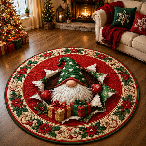 Christmas Gnomes Hideaway Quilted Round Mat GFTONPT176