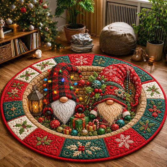 Christmas Gnomes Village Quilted Round Mat GFTONPT177