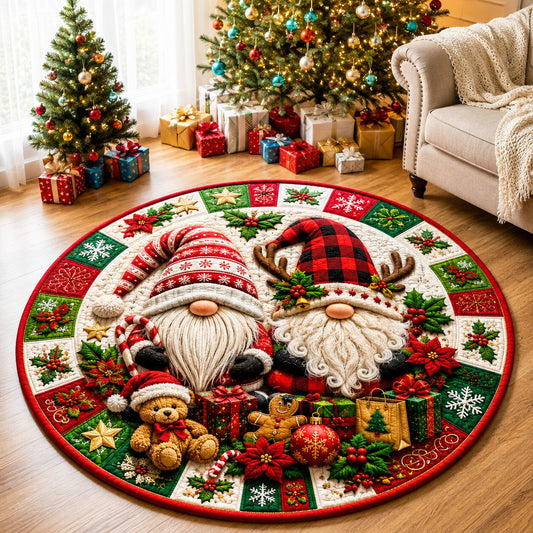 Christmas Gnomes Winter Quilted Round Mat GFTONPT179