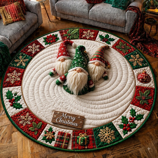 Christmas Gnomes Party Quilted Round Mat GFTONPT180