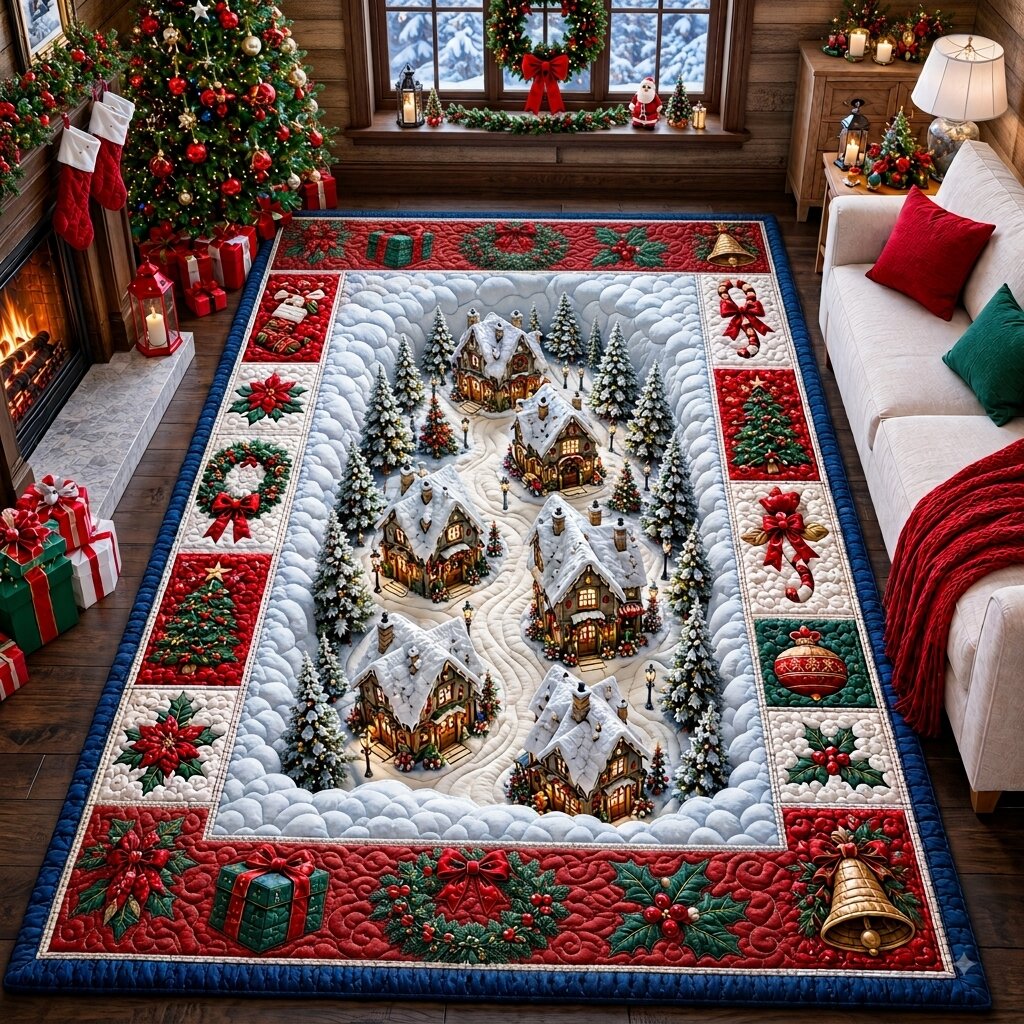 Snowy Christmas Village Area Rug GFTONPT202