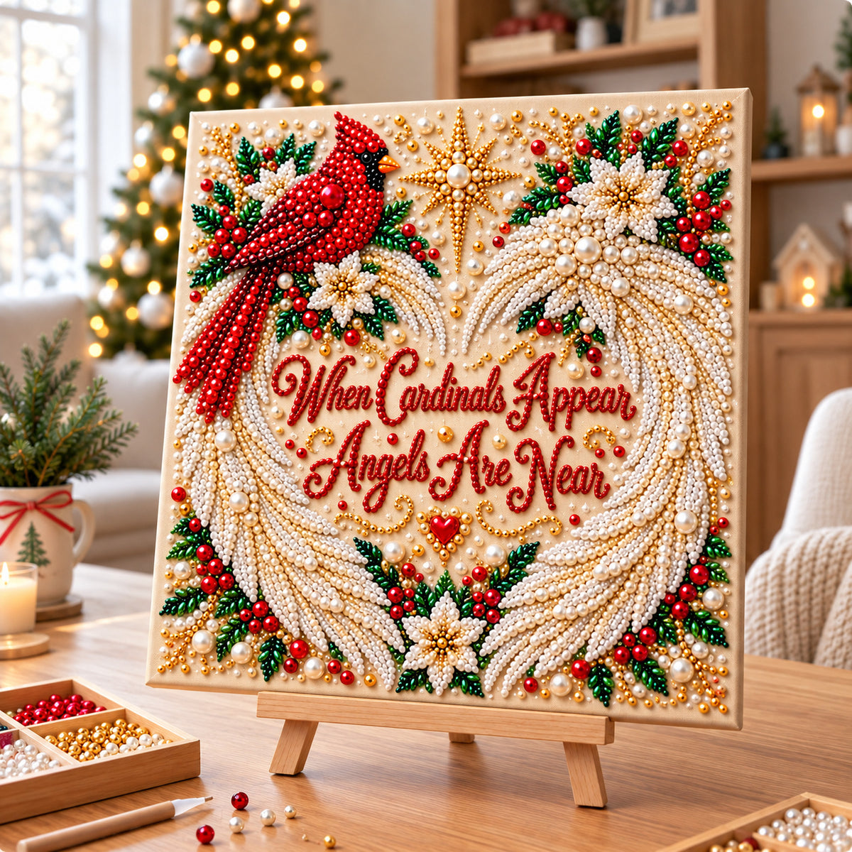 Cardinal Bird Evergreen DIY Diamond Pearl Art Kit GFTONPT2257