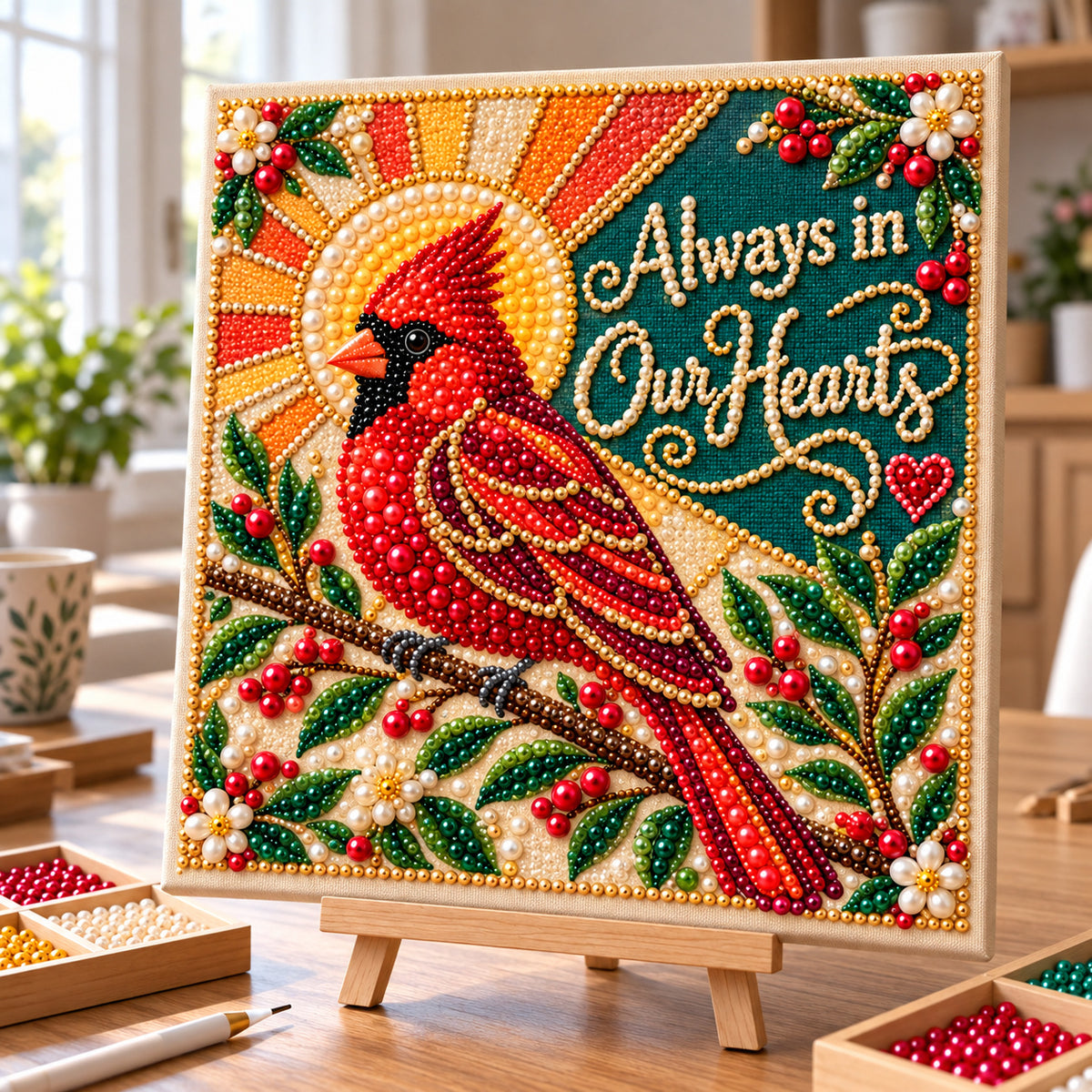 Cardinal Bird Christmas DIY Diamond Pearl Art Kit GFTONPT2259