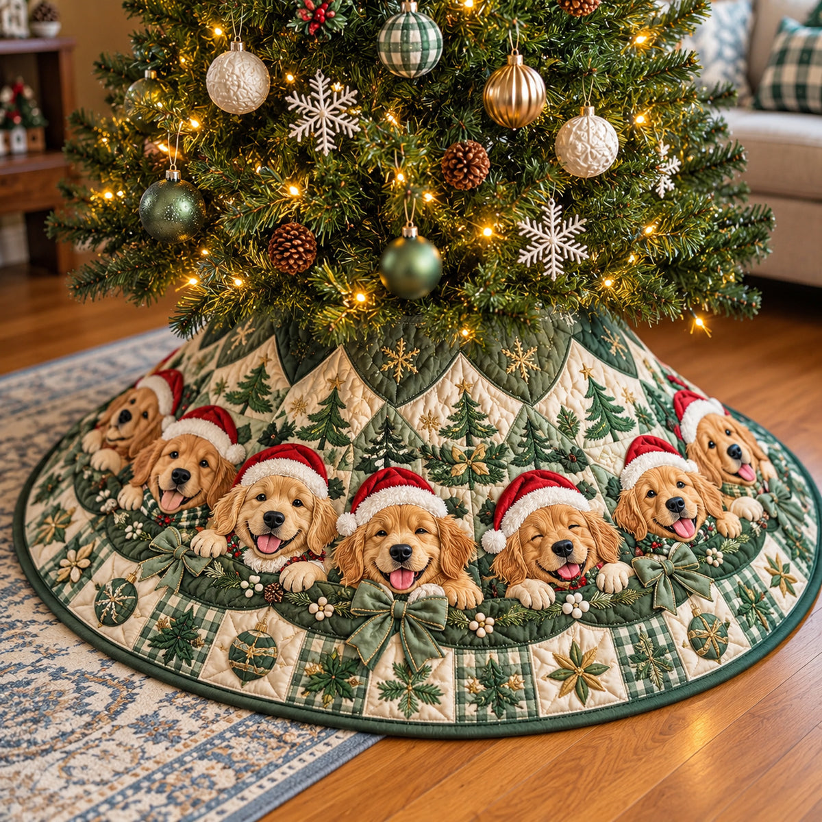 Christmas Golden Retriever Quilted Tree Skirt GFTONPT2296