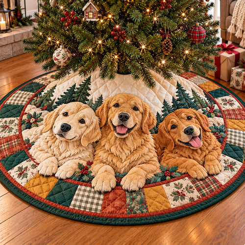 Golden Retriever Patchwork Quilted Tree Skirt GFTONPT2297