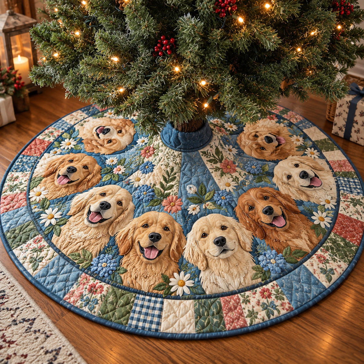 Golden Retriever Wildflower Quilted Tree Skirt GFTONPT2298
