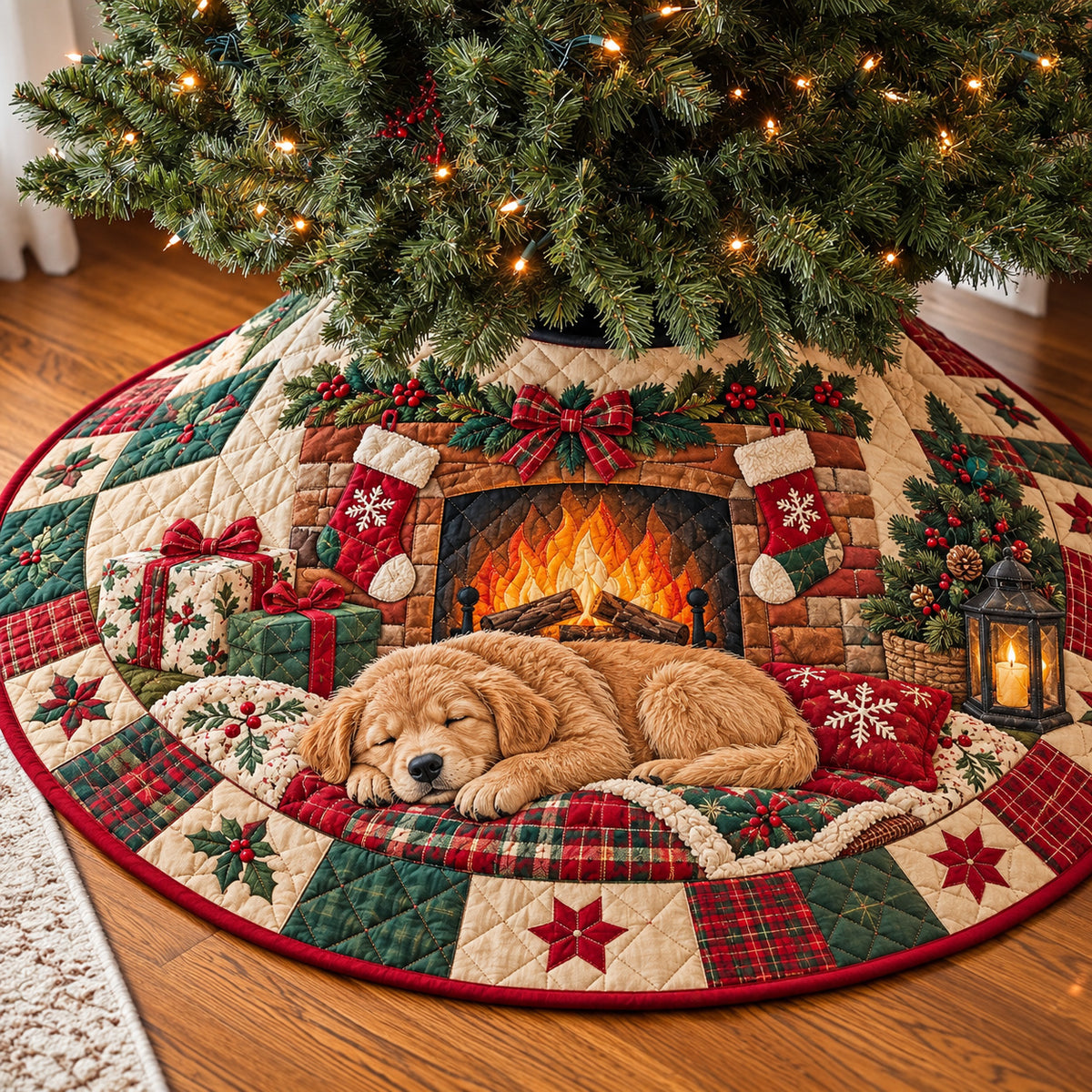 Golden Retriever Puppy Quilted Tree Skirt GFTONPT2299