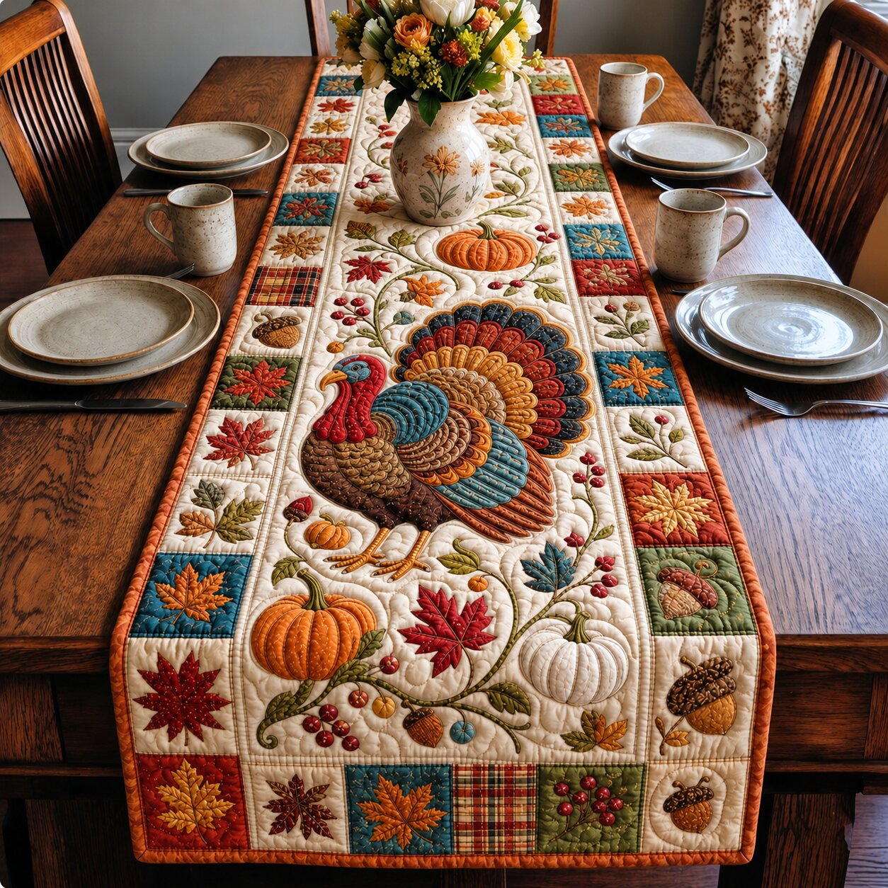 Turkey Feast Quilted Table Runner GFTONPT238