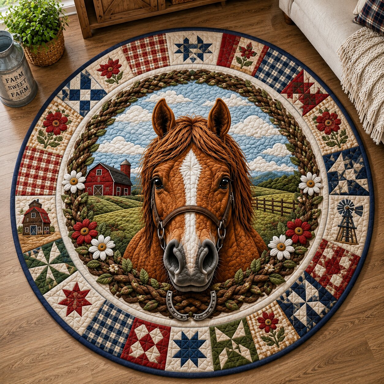 Horse Ranch Quilted Round Mat GFTONPT242