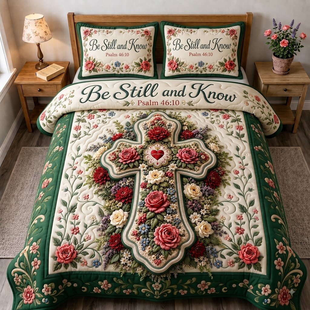 Floral Bible Grace 3-Piece Quilted Bedding Set GFTONPT265