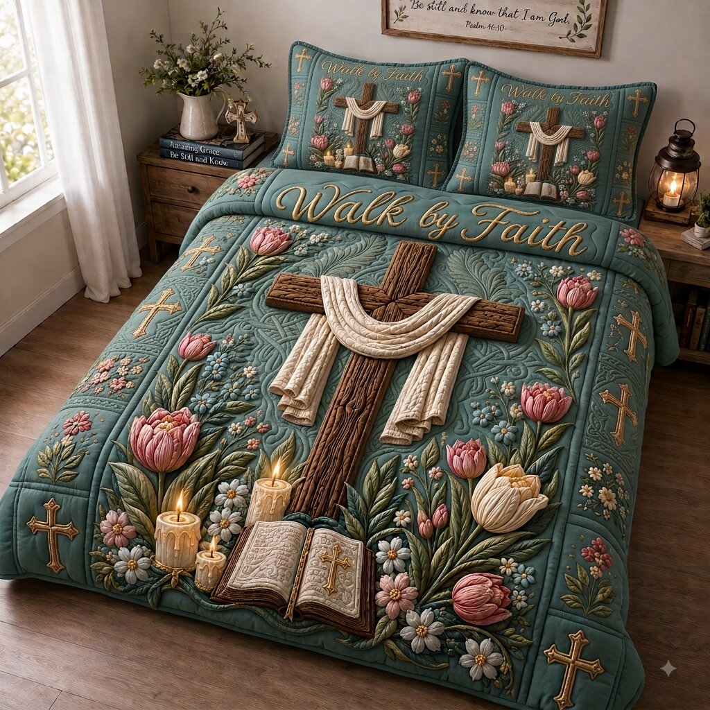 Floral Bible Faith 3-Piece Quilted Bedding Set GFTONPT266