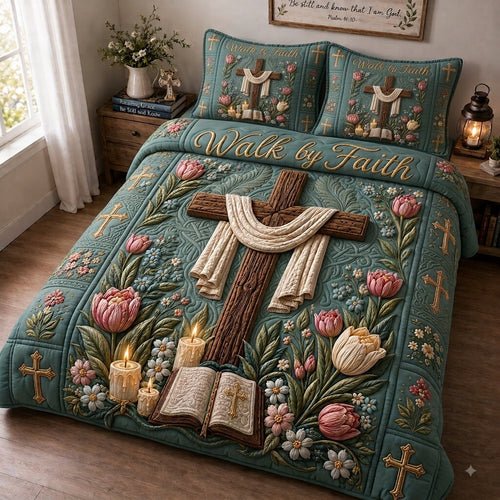 Floral Bible Faith 3-Piece Quilted Bedding Set GFTONPT266
