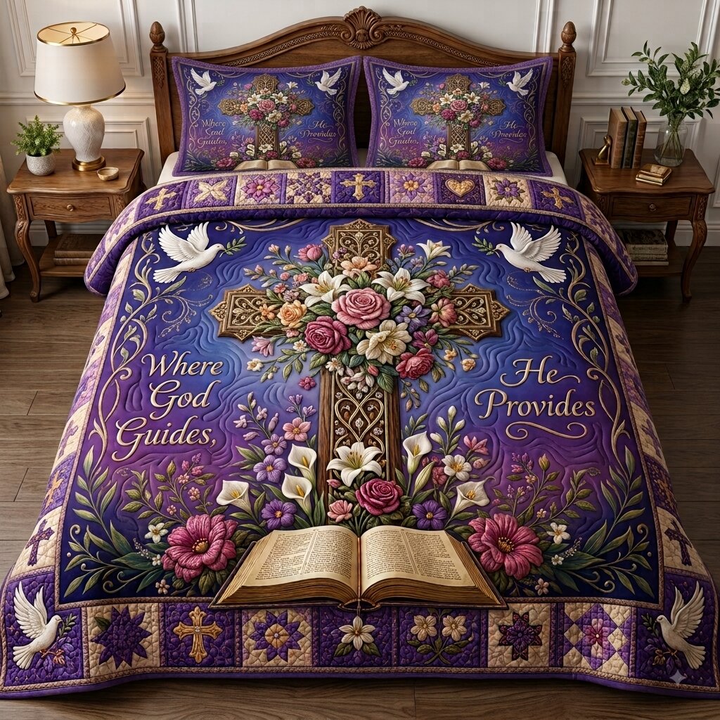Floral Bible Garden 3-Piece Quilted Bedding Set GFTONPT267