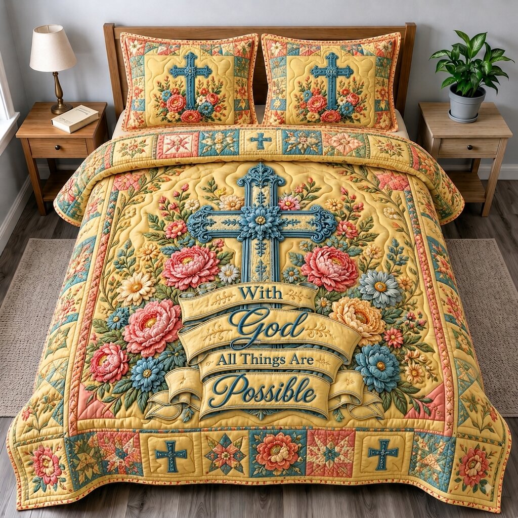 Floral Bible Blessings 3-Piece Quilted Bedding Set GFTONPT268