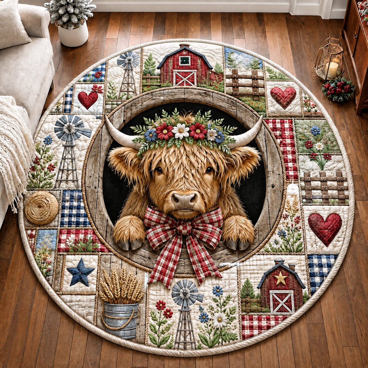 Highland Cow Love Quilted Round Mat GFTONPT278