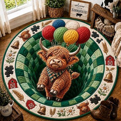 Highland Cow Farm Quilted Round Mat GFTONPT279