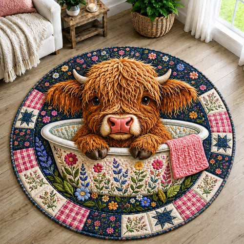 Highland Cow Meadow Quilted Round Mat GFTONPT280