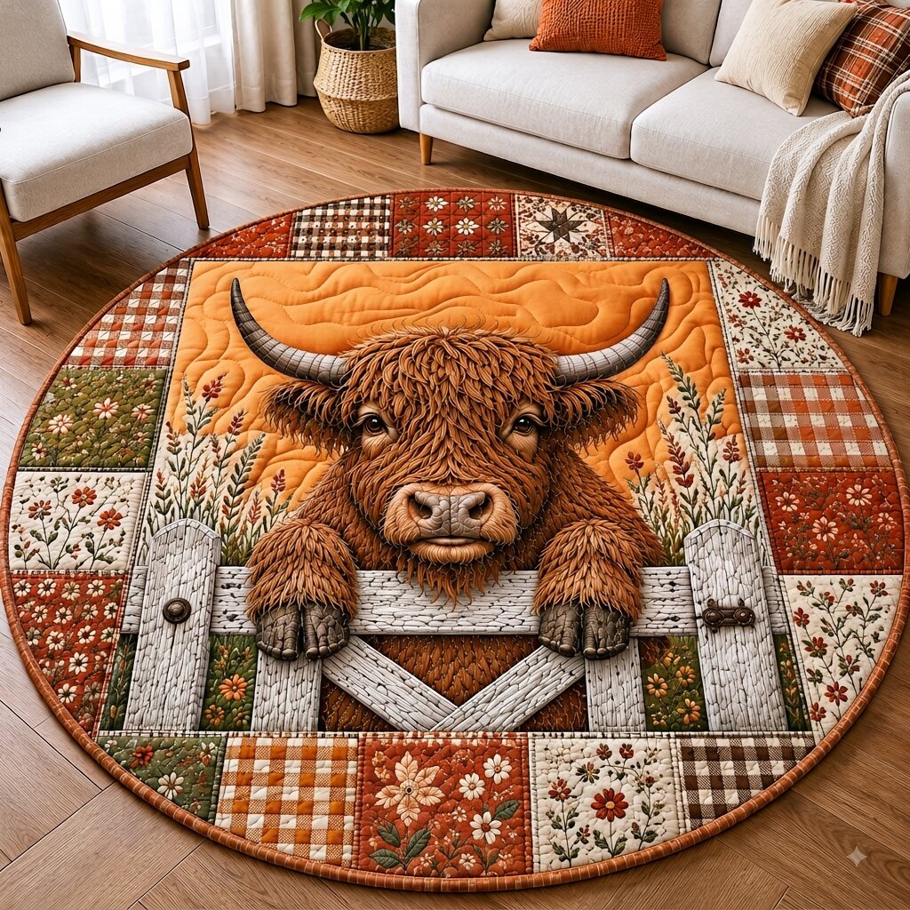 Highland Cow Spirit Quilted Round Mat GFTONPT282