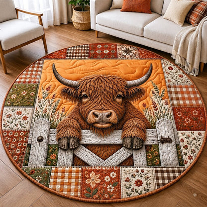Highland Cow Spirit Quilted Round Mat GFTONPT282